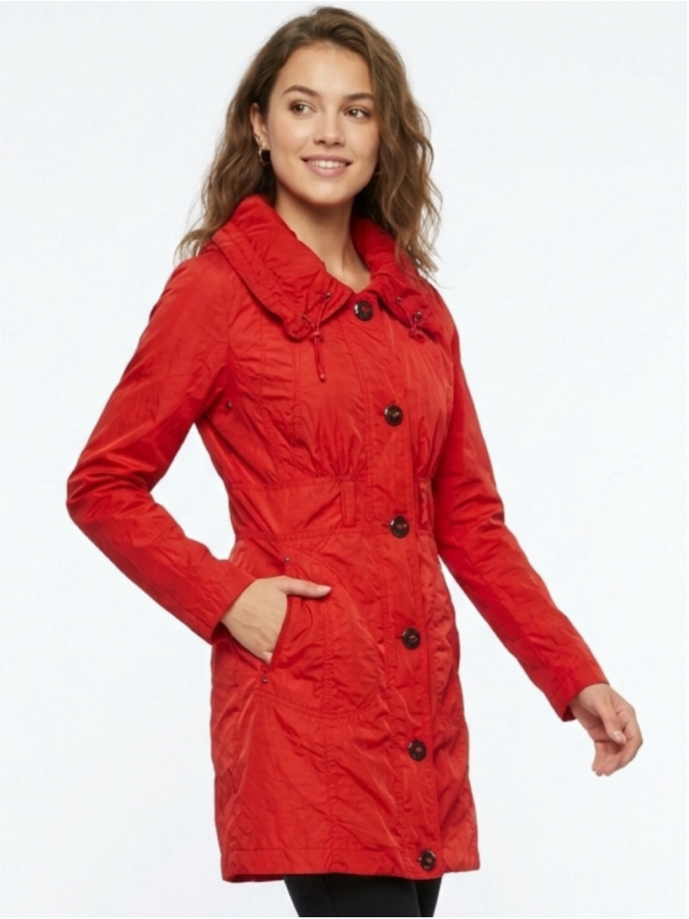 TWIK Simons Red Lightweight Parka Trench Coat Jacket Floral Lining Petite Small